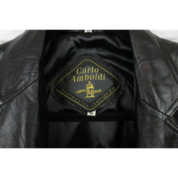 NWT! Carlo Amboldi Black Genuine Leather Long Shafmaster Coat Jacket M - Picture 3 of 9